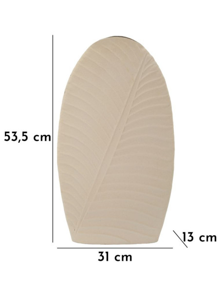 Vase design wabi-sabi Ovale Métal Blanc crème Motif feuille Dune H 53 cm 