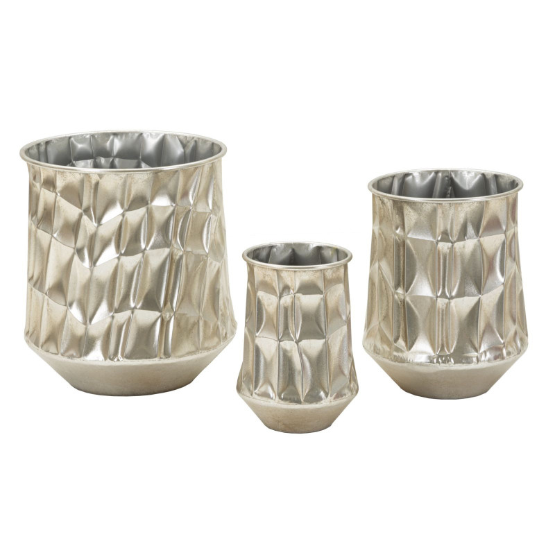 Lot de 3 Cache-pots design chic Métal Argenté Silver 