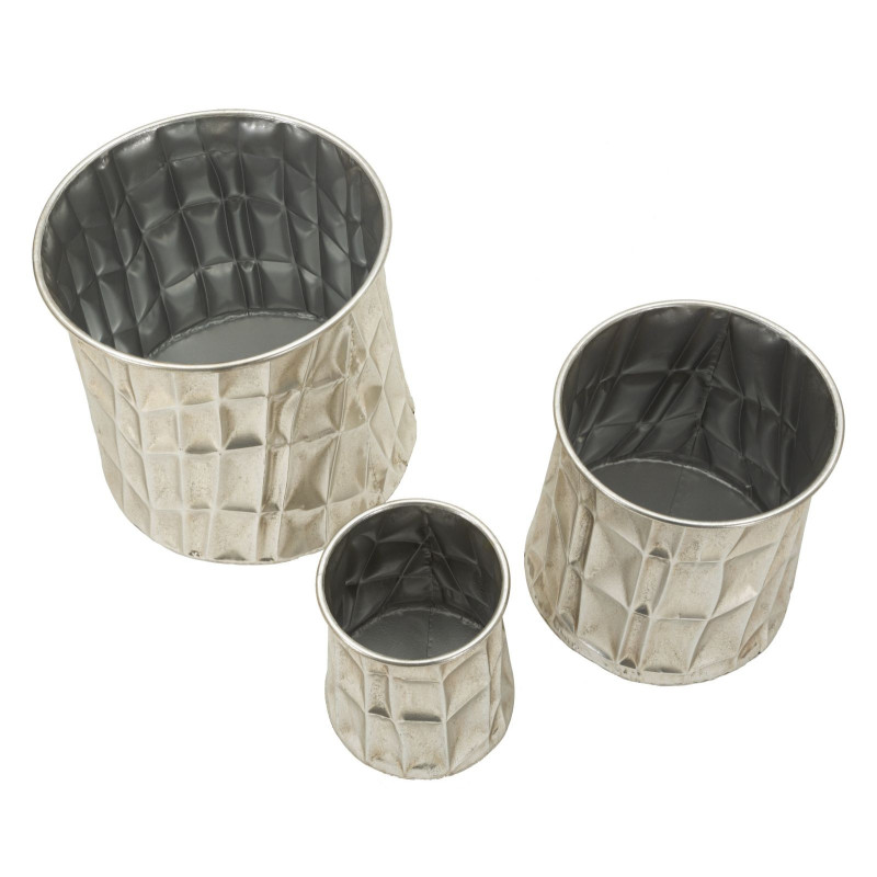 Lot de 3 Cache-pots design chic Métal Argenté Silver 