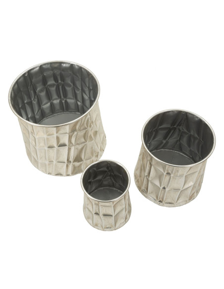 Lot de 3 Cache-pots design chic Métal Argenté Silver 