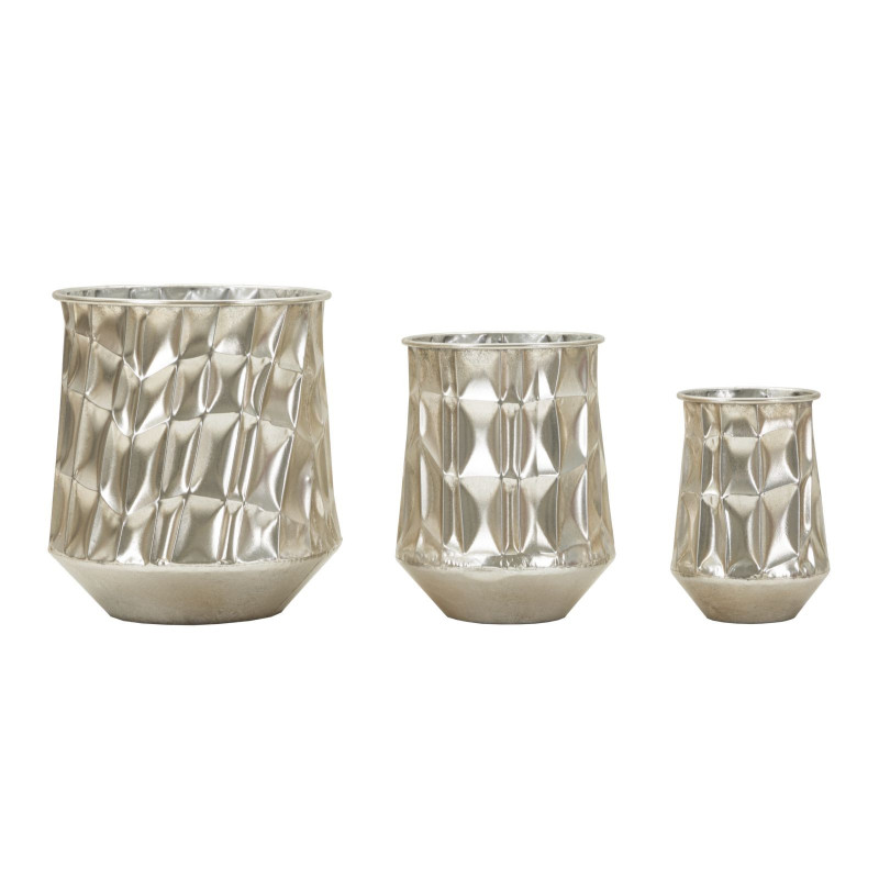 Lot de 3 Cache-pots design chic Métal Argenté Silver 