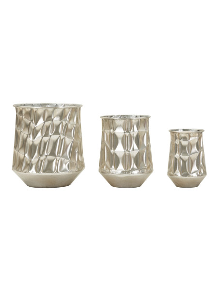Lot de 3 Cache-pots design chic Métal Argenté Silver 