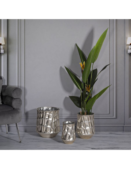 Lot de 3 Cache-pots design chic Métal Argenté Silver 