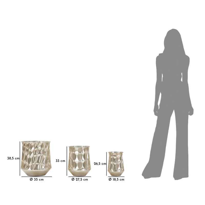 Lot de 3 Cache-pots design chic Métal Argenté Silver 