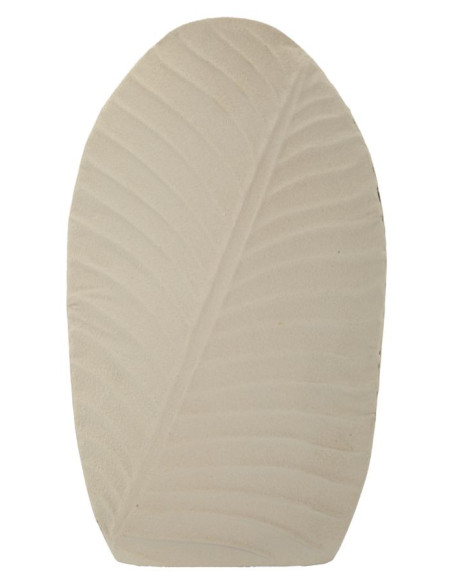 Vase design wabi-sabi Ovale Métal Blanc crème Motif feuille Dune H 41 cm 