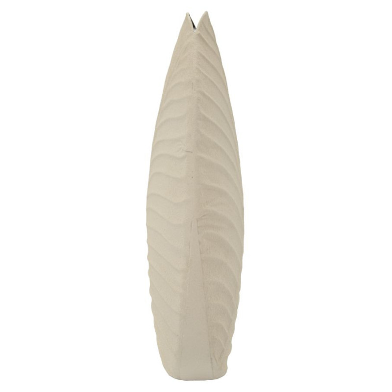 Vase design wabi-sabi Ovale Métal Blanc crème Motif feuille Dune H 41 cm 