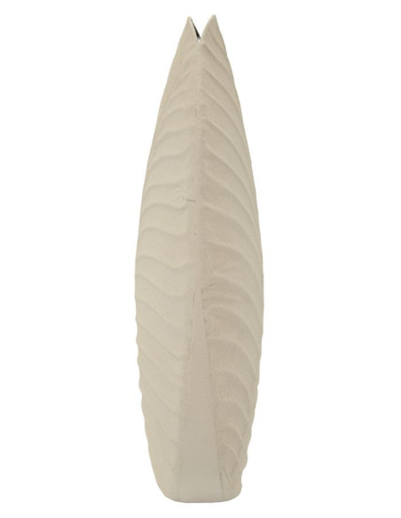 Vase design wabi-sabi Ovale Métal Blanc crème Motif feuille Dune H 41 cm 