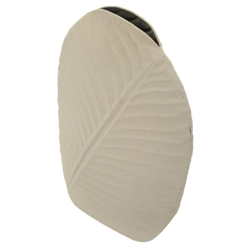 Vase design wabi-sabi Ovale Métal Blanc crème Motif feuille Dune H 41 cm 