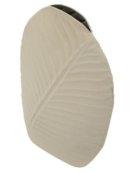 Vase design wabi-sabi Ovale Métal Blanc crème Motif feuille Dune H 41 cm 