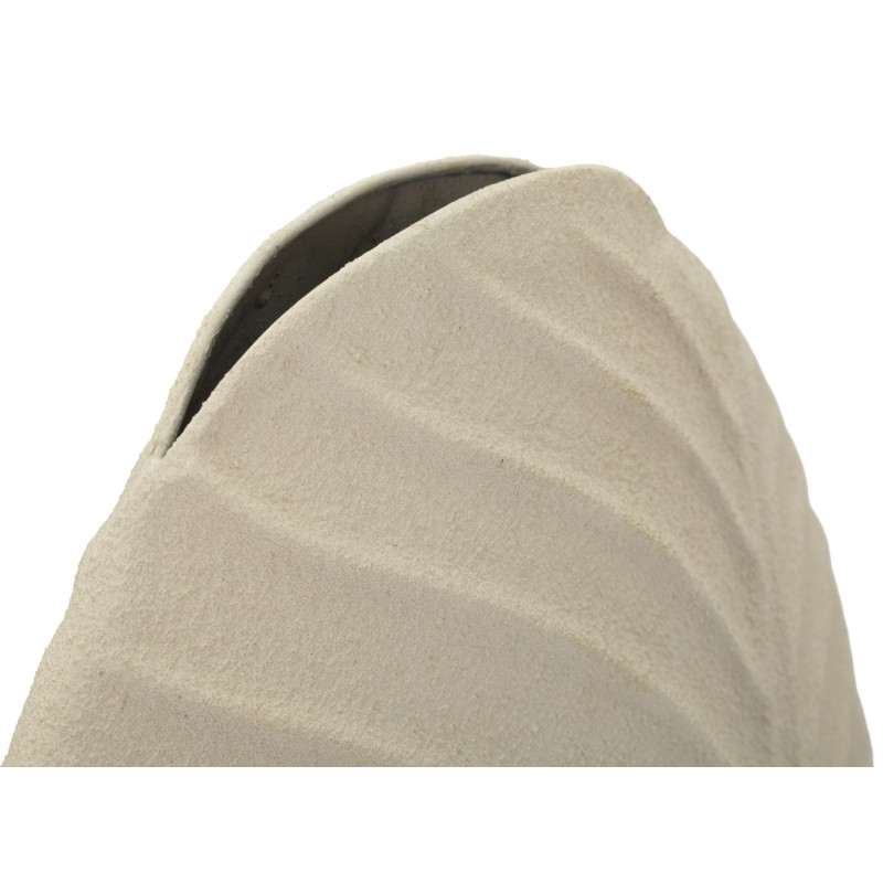 Vase design wabi-sabi Ovale Métal Blanc crème Motif feuille Dune H 41 cm 