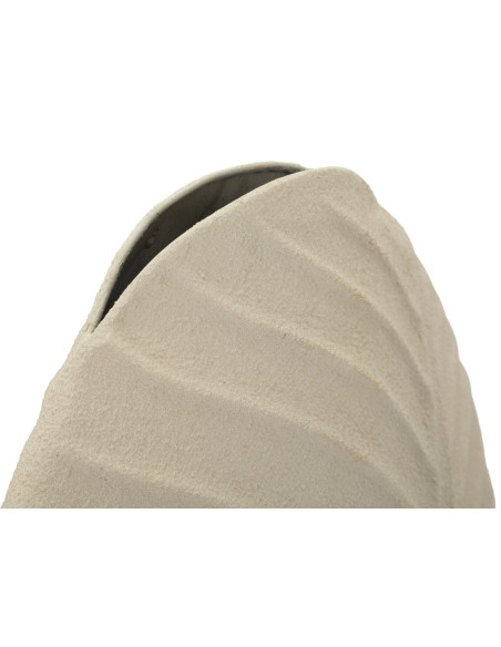 Vase design wabi-sabi Ovale Métal Blanc crème Motif feuille Dune H 41 cm 