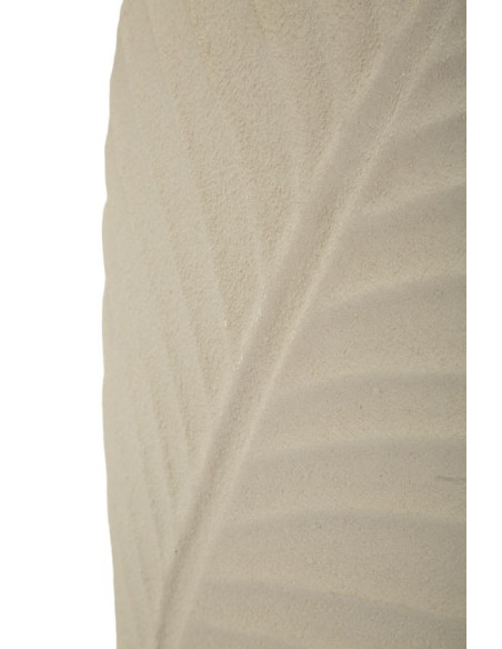 Vase design wabi-sabi Ovale Métal Blanc crème Motif feuille Dune H 41 cm 