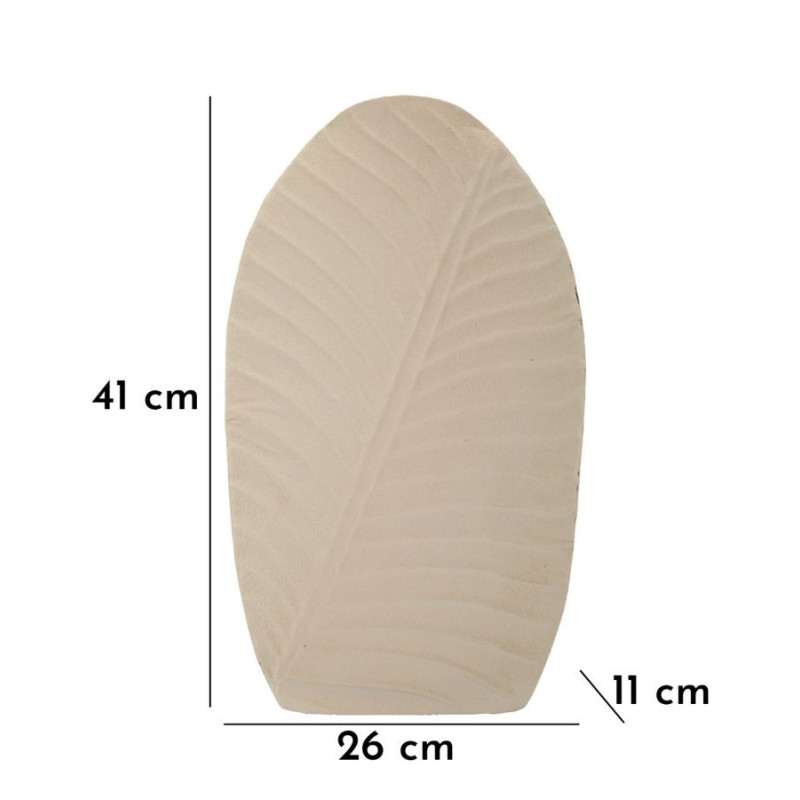Vase design wabi-sabi Ovale Métal Blanc crème Motif feuille Dune H 41 cm 