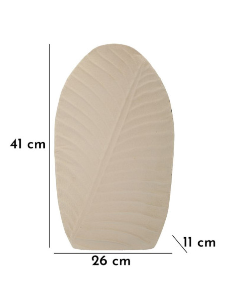 Vase design wabi-sabi Ovale Métal Blanc crème Motif feuille Dune H 41 cm 