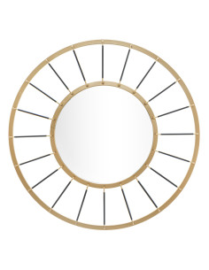 Grand Miroir mural design chic Rond 81x81 Métal Doré Bois MDF Glamdark 