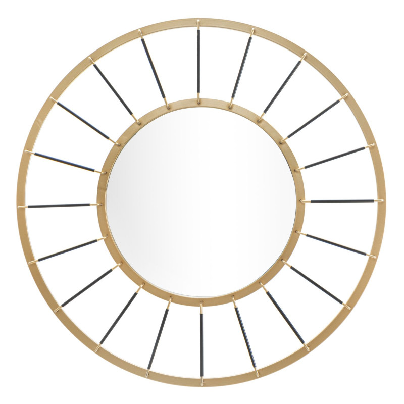 Grand Miroir mural design chic Rond 81x81 Métal Doré Bois MDF Glamdark 