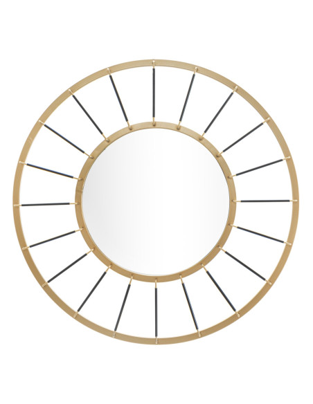 Grand Miroir mural design chic Rond 81x81 Métal Doré Bois MDF Glamdark 