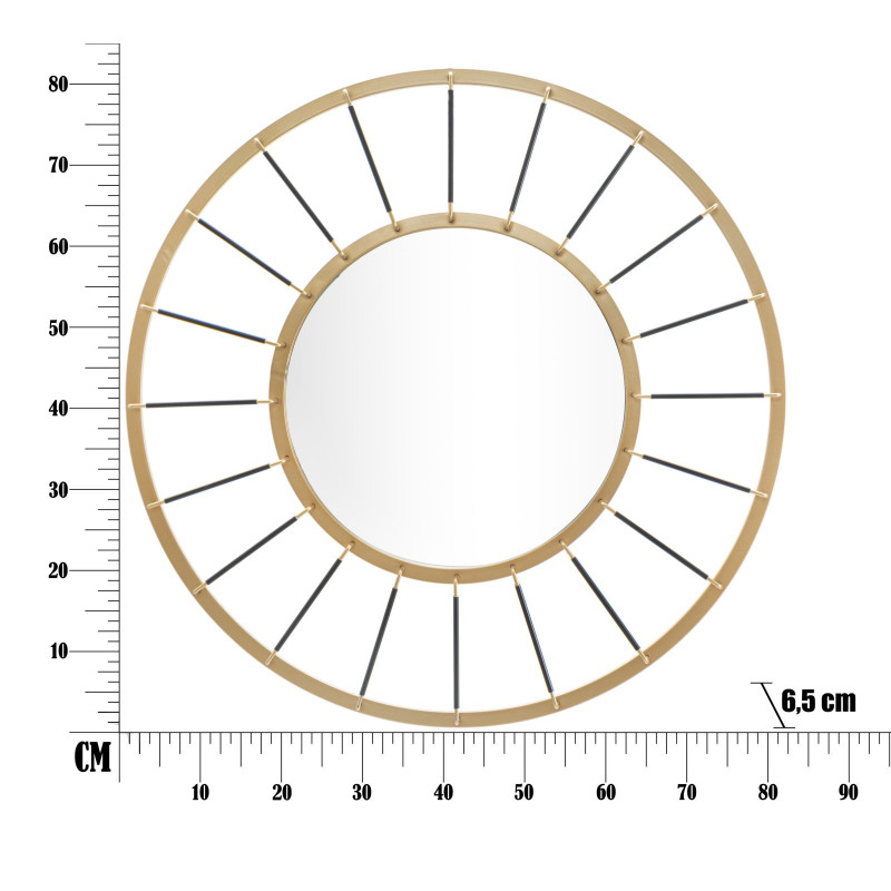 Grand Miroir mural design chic Rond 81x81 Métal Doré Bois MDF Glamdark 