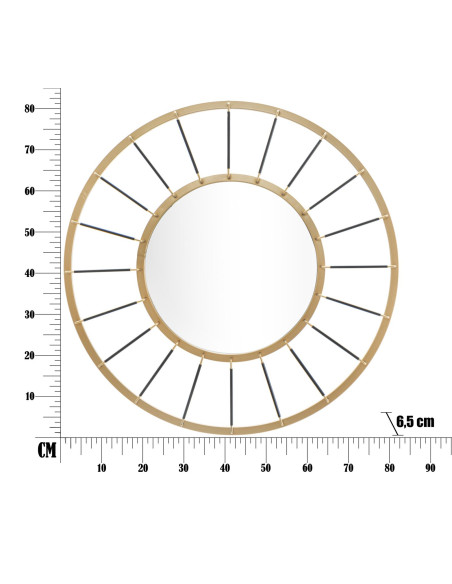 Grand Miroir mural design chic Rond 81x81 Métal Doré Bois MDF Glamdark 