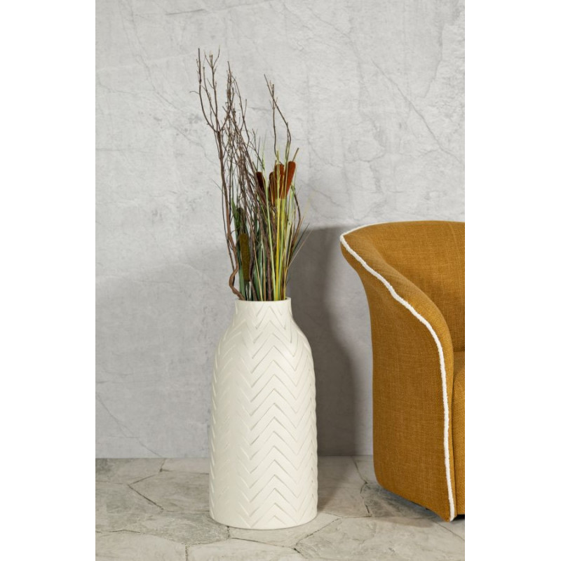 Grand Vase design minimaliste Bouteille Magnésium Blanc Motif chevrons Winter H 60 cm 