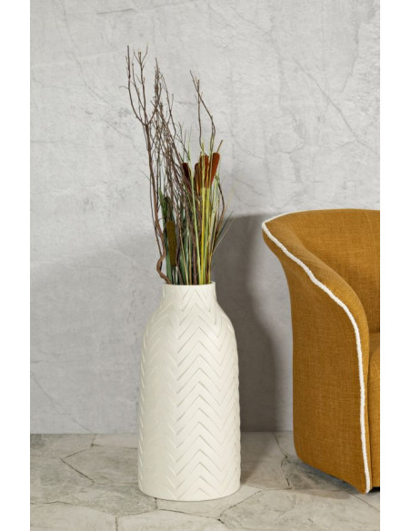 Grand Vase design minimaliste Bouteille Magnésium Blanc Motif chevrons Winter H 60 cm 
