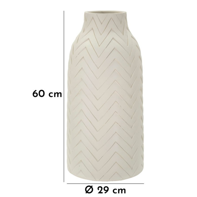 Grand Vase design minimaliste Bouteille Magnésium Blanc Motif chevrons Winter H 60 cm 