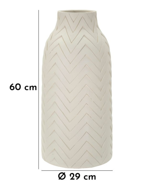 Grand Vase design minimaliste Bouteille Magnésium Blanc Motif chevrons Winter H 60 cm 