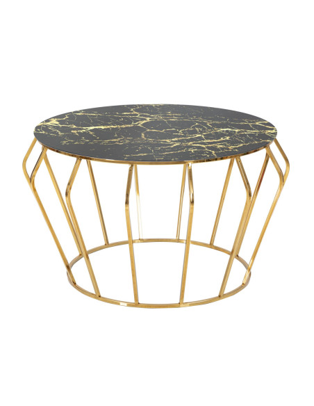 Table basse design art déco Ronde Verre Noir Effet marbre Métal Doré Histor 78 cm 