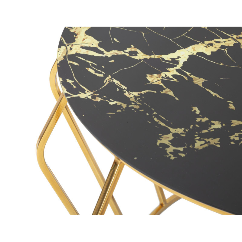 Table basse design art déco Ronde Verre Noir Effet marbre Métal Doré Histor 78 cm 