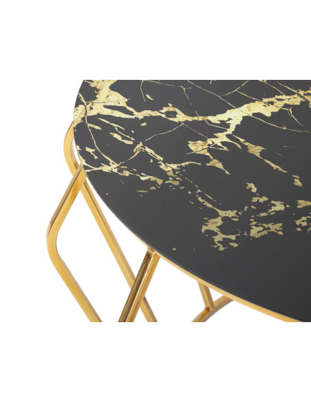 Table basse design art déco Ronde Verre Noir Effet marbre Métal Doré Histor 78 cm 