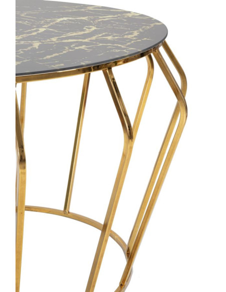 Table basse design art déco Ronde Verre Noir Effet marbre Métal Doré Histor 78 cm 