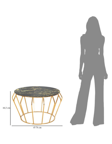 Table basse design art déco Ronde Verre Noir Effet marbre Métal Doré Histor 78 cm 