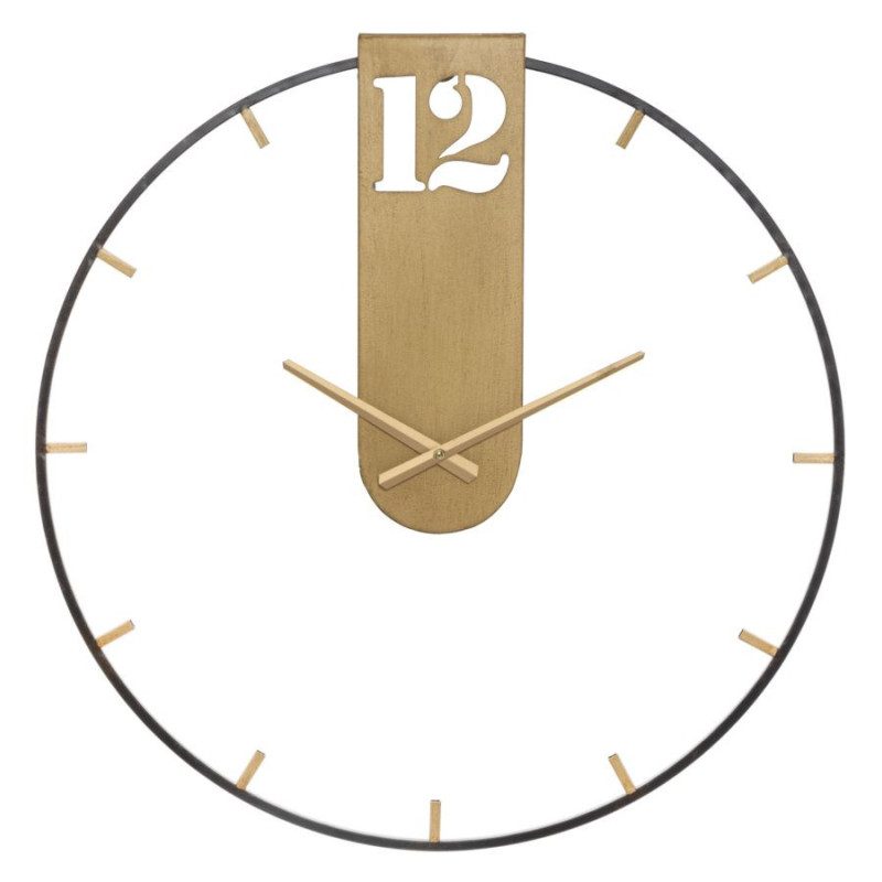 Grande Horloge murale design industrielle chic Ronde Métal Doré Noir Goldy 60 cm 