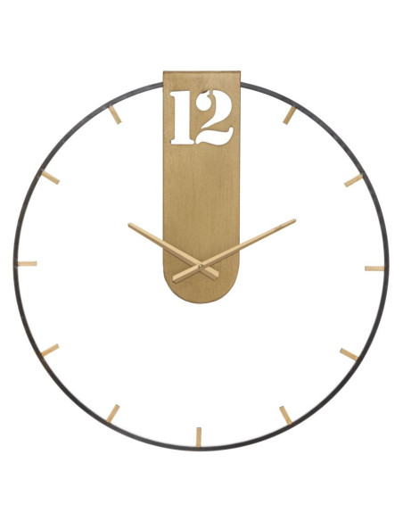 Grande Horloge murale design industrielle chic Ronde Métal Doré Noir Goldy 60 cm 