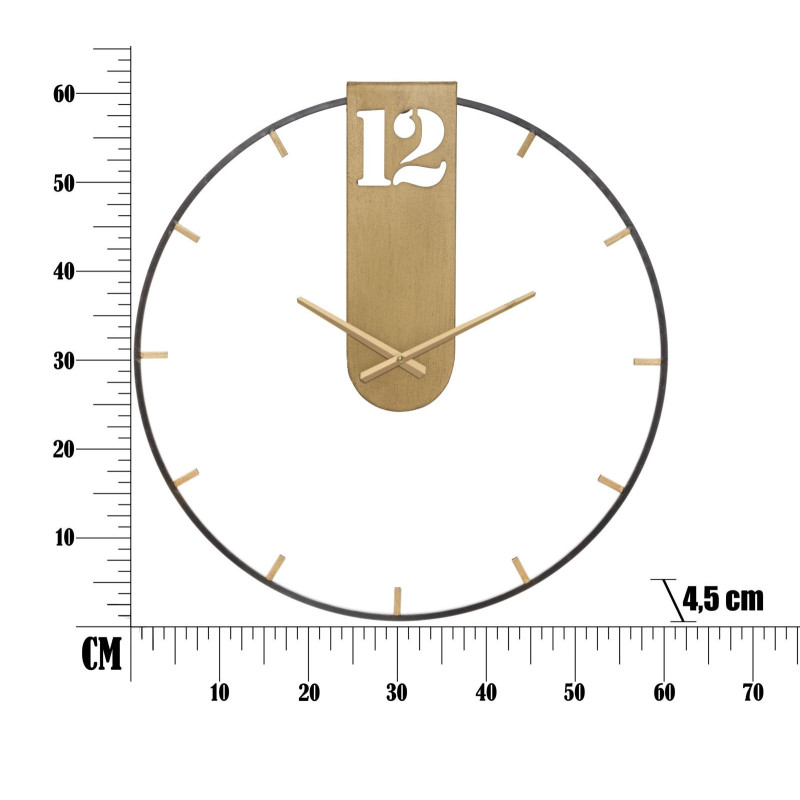 Grande Horloge murale design industrielle chic Ronde Métal Doré Noir Goldy 60 cm 