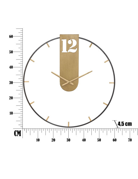Grande Horloge murale design industrielle chic Ronde Métal Doré Noir Goldy 60 cm 