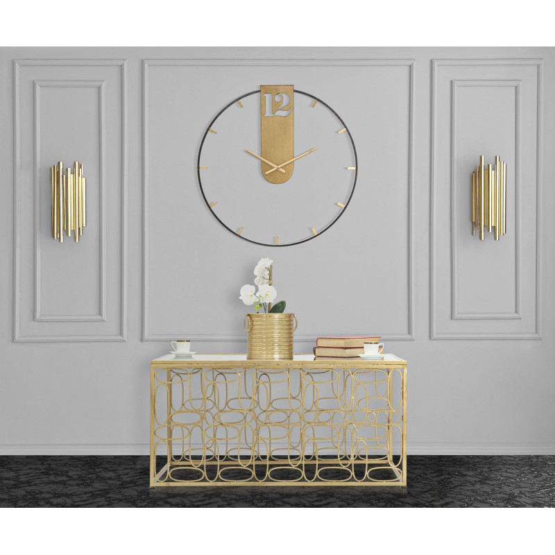 Grande Horloge murale design industrielle chic Ronde Métal Doré Noir Goldy 60 cm 