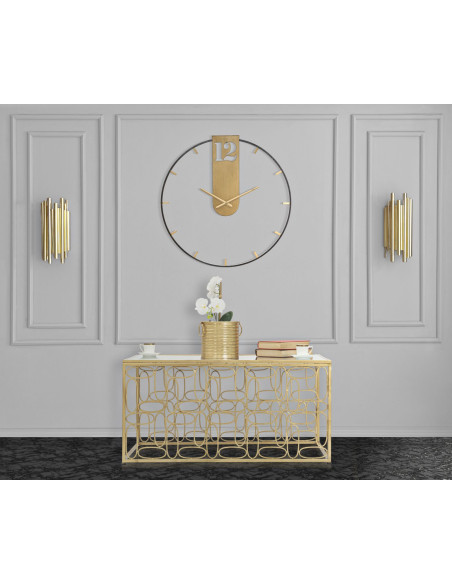 Grande Horloge murale design industrielle chic Ronde Métal Doré Noir Goldy 60 cm 