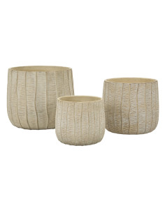 Lot de 3 Cache-pots ethnique chic Rond Céramique Blanc crème Flake 