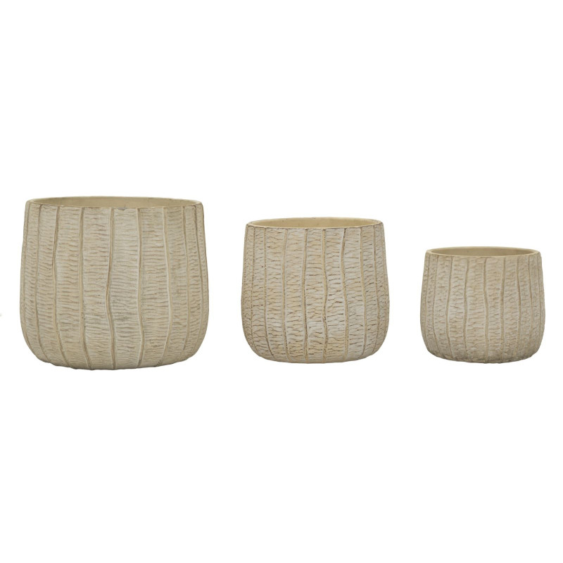 Lot de 3 Cache-pots ethnique chic Rond Céramique Blanc crème Flake 