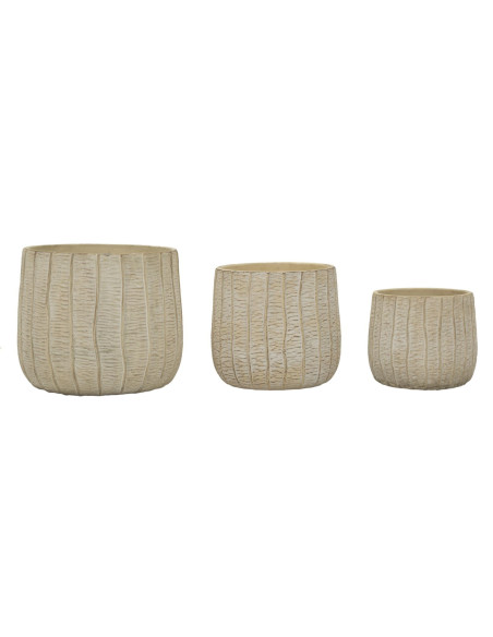 Lot de 3 Cache-pots ethnique chic Rond Céramique Blanc crème Flake 
