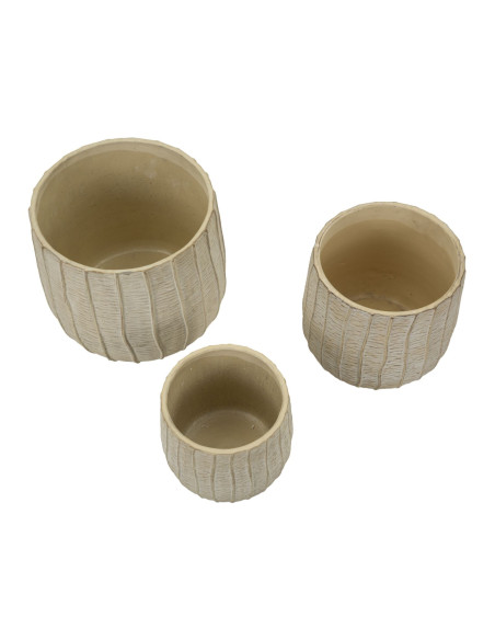 Lot de 3 Cache-pots ethnique chic Rond Céramique Blanc crème Flake 
