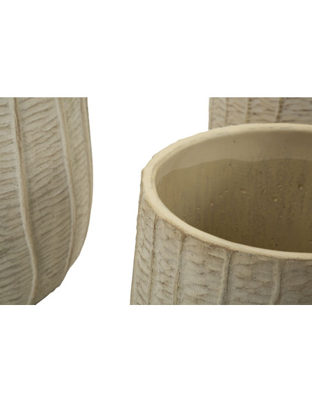 Lot de 3 Cache-pots ethnique chic Rond Céramique Blanc crème Flake 