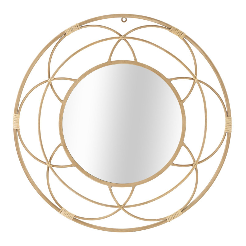 Miroir mural bohème chic Rond 60x60 Rotin Naturel Métal Valencia 