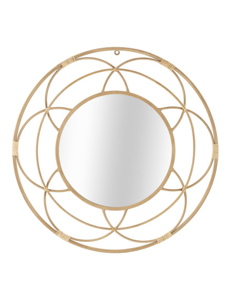 Miroir mural bohème chic Rond 60x60 Rotin Naturel Métal Valencia 