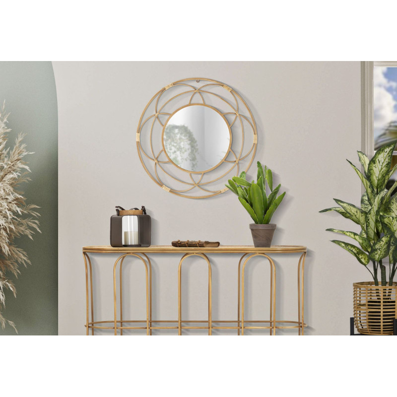Miroir mural bohème chic Rond 60x60 Rotin Naturel Métal Valencia 