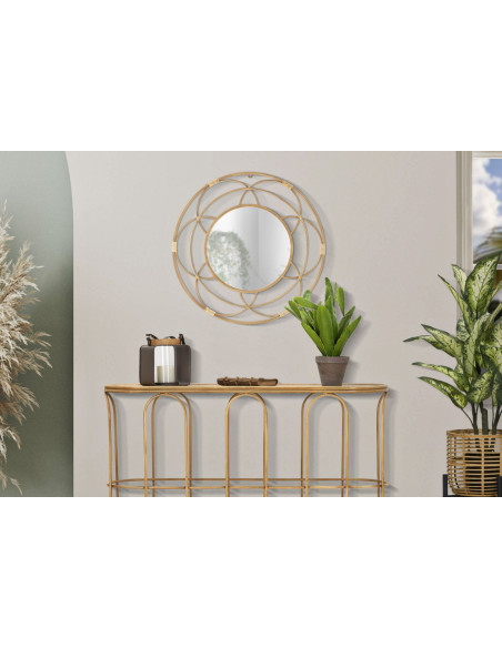 Miroir mural bohème chic Rond 60x60 Rotin Naturel Métal Valencia 