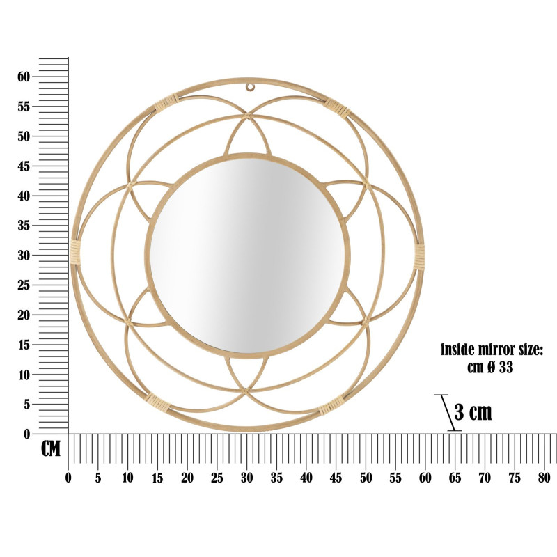 Miroir mural bohème chic Rond 60x60 Rotin Naturel Métal Valencia 