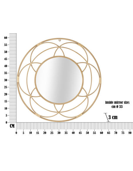 Miroir mural bohème chic Rond 60x60 Rotin Naturel Métal Valencia 