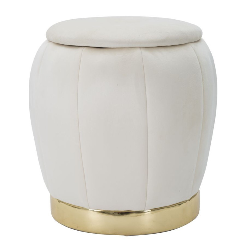 Pouf design chic avec coffre de rangement Rond Tissu Blanc crème Bois MDF Doré Paris 43 cm Mauro Ferretti - 1